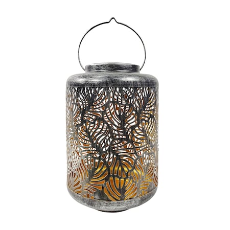 Snow Joe Bliss Outdoors Solar LED Lantern w Banana Leaf Design  Hand Painted Finish BSL-308-S